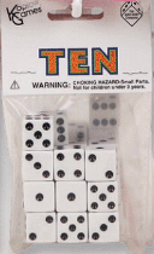 Koplow Games white D6 dice 16mm side view with high contrast pips for easy reading