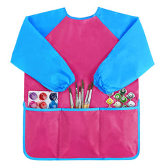 Kopokita hot pink kids art smock front view with full sleeves for mess-free painting