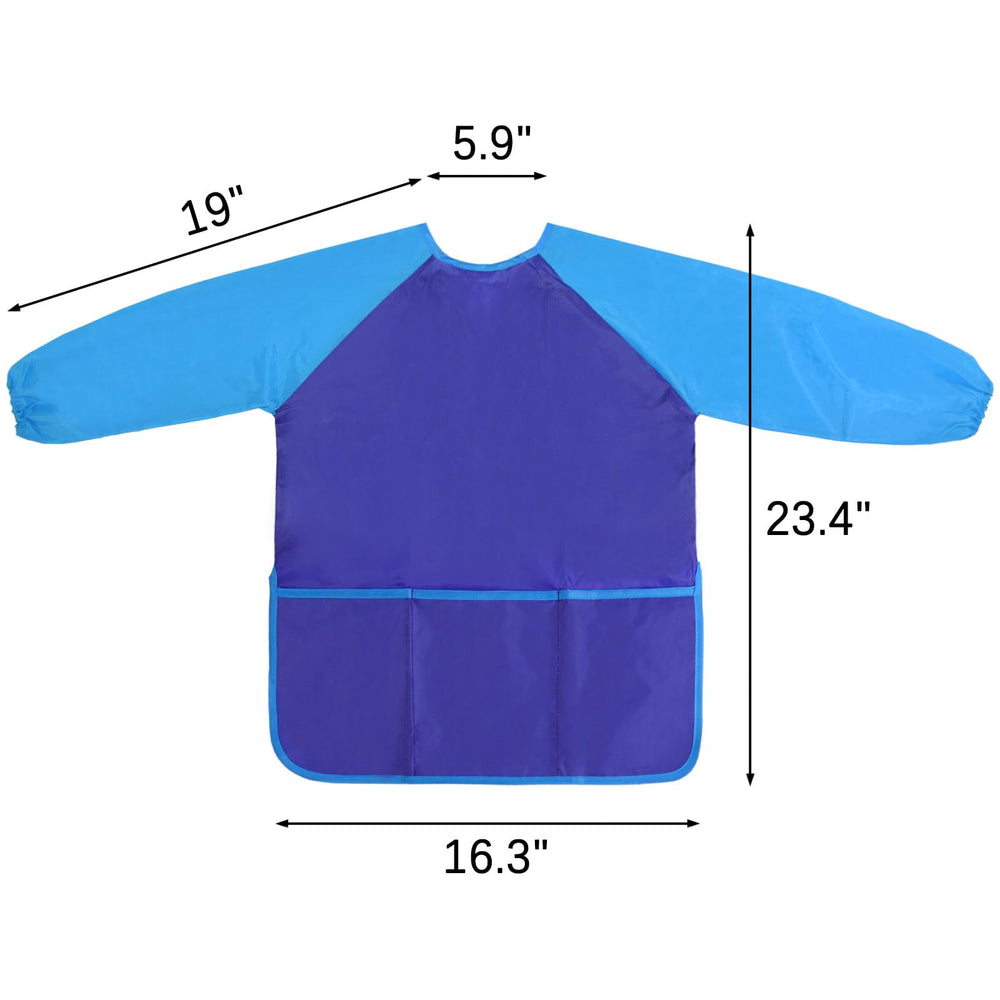 Kopokita Kids Art Smock blue showing three pockets for markers and brushes