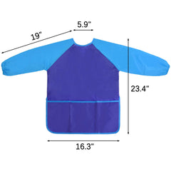 Kopokita Kids Art Smock blue showing three pockets for markers and brushes