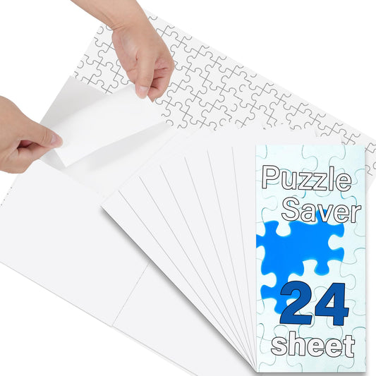 KOSTBAR puzzle glue sheets applied to the back of a completed puzzle for preservation.