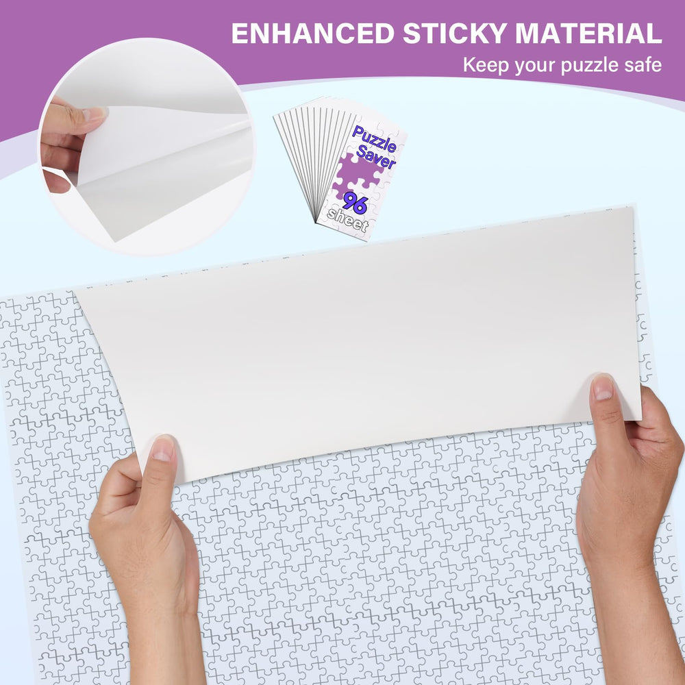 KOSTBAR Puzzle Glue Sheets in use demonstrate quick sealing of completed puzzles.