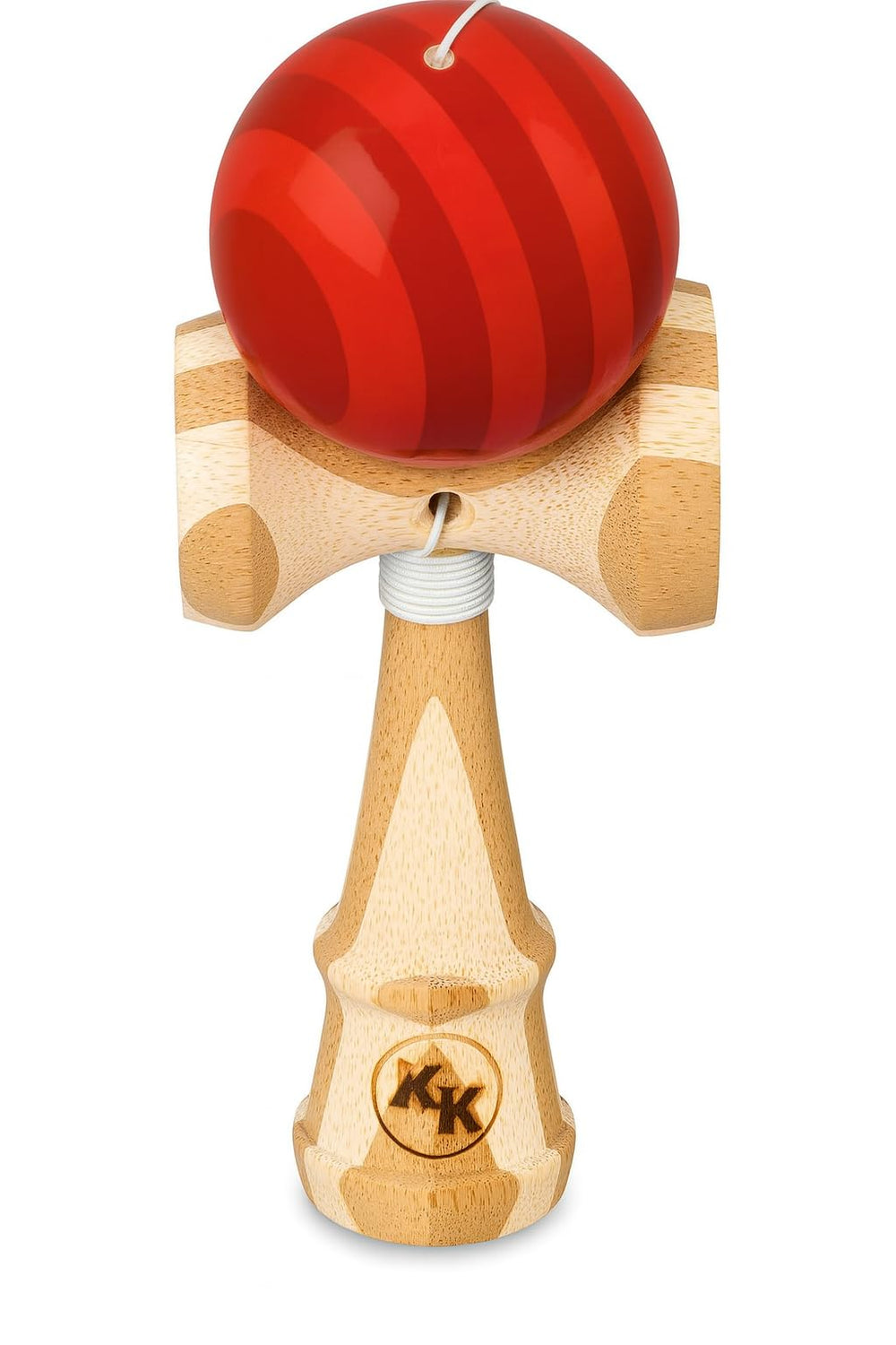 Kotaro Pro Bamboo Kendama ken close-up highlighting precise cups for consistent trick performance.