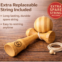 Kotaro Pro Bamboo Kendama string replacement option featured for endurance.