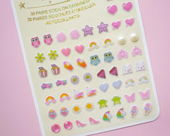 Koutey rainbow gem stick-on earrings, vibrant sparkle for parties.