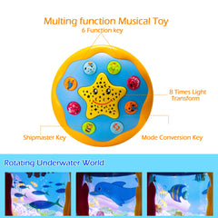 Koyiwa ocean world rotation projector invites curiosity during tummy time.