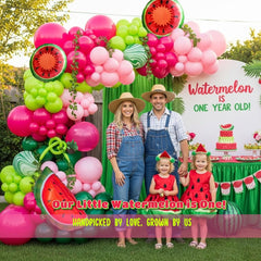 Kozee 2.4-inch watermelon balloons balance a colorful arch.