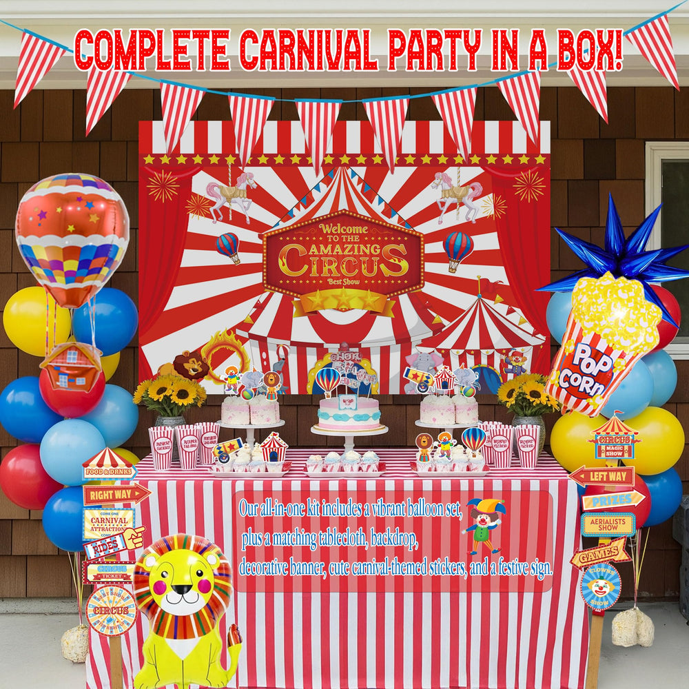 Kozee foil hot air balloons serve as eye-catching focal points.