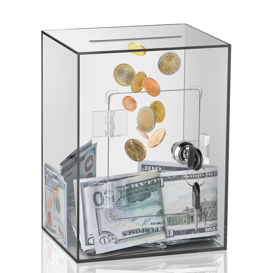 Kozsort brown clear piggy bank front view shows large capacity for coins and bills