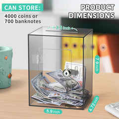 Kozsort brown clear piggy bank side view emphasizes the cubic acrylic design