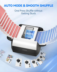 KPAW shuffler with retractable wing fits poker and UNO decks.