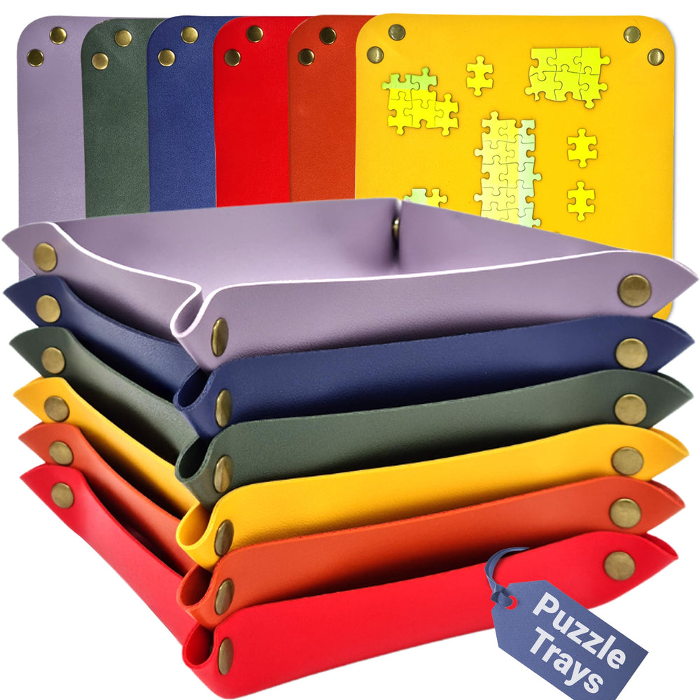 Kraftex puzzle sorting trays six-pack stacked on a workspace for organized sorting