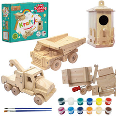 Kraftic tow truck wood model kit in progress using real wood pieces
