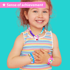 KRAFUN finished bracelets worn by kids, illustrating confidence in a screen-free, creative hobby.