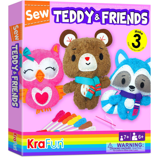 KRAFUN sewing kit for kids Teddy Bear doll with soft fabric and beginner-friendly design