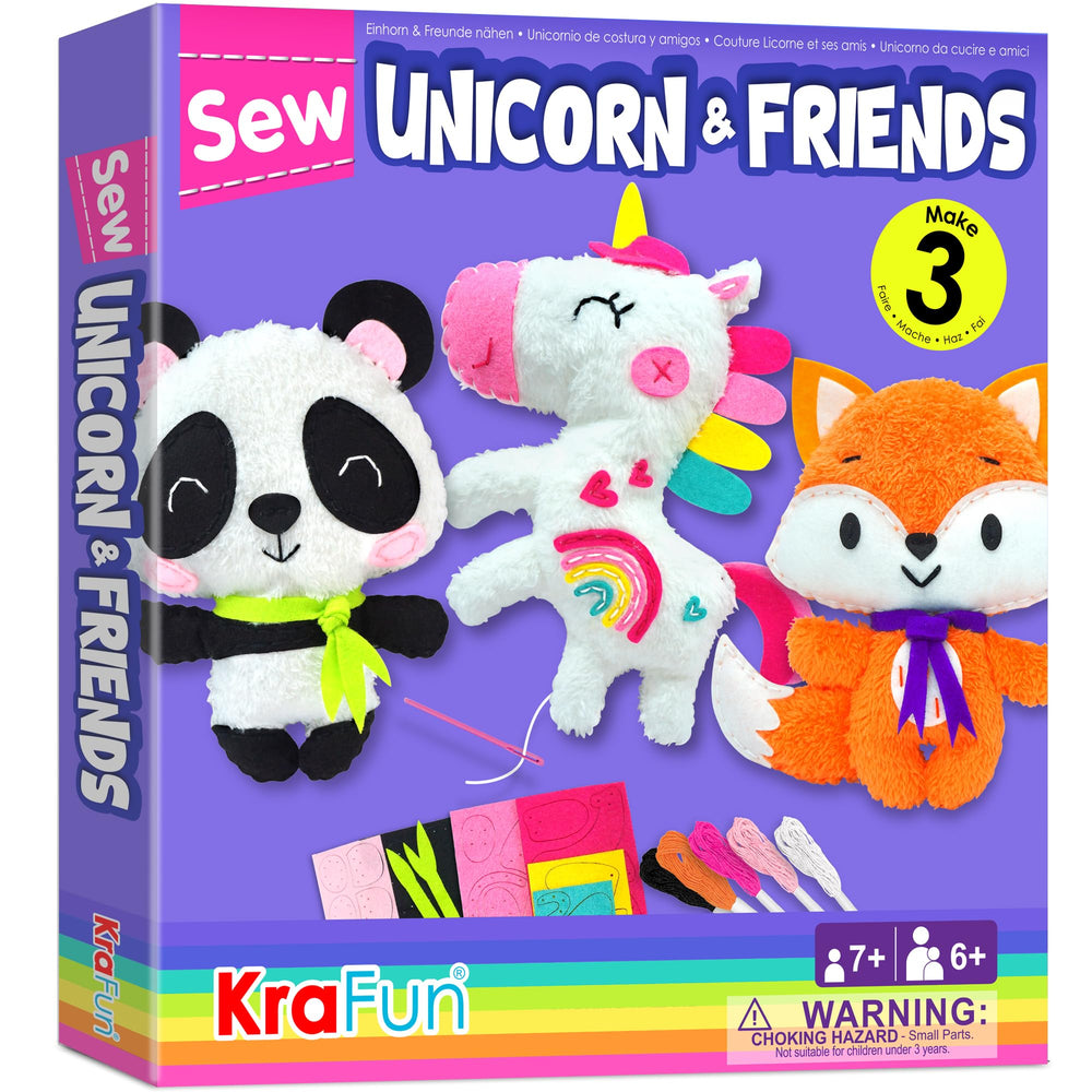 KRAFUN Unicorn sewing kit box, ideal starter project for young crafters.