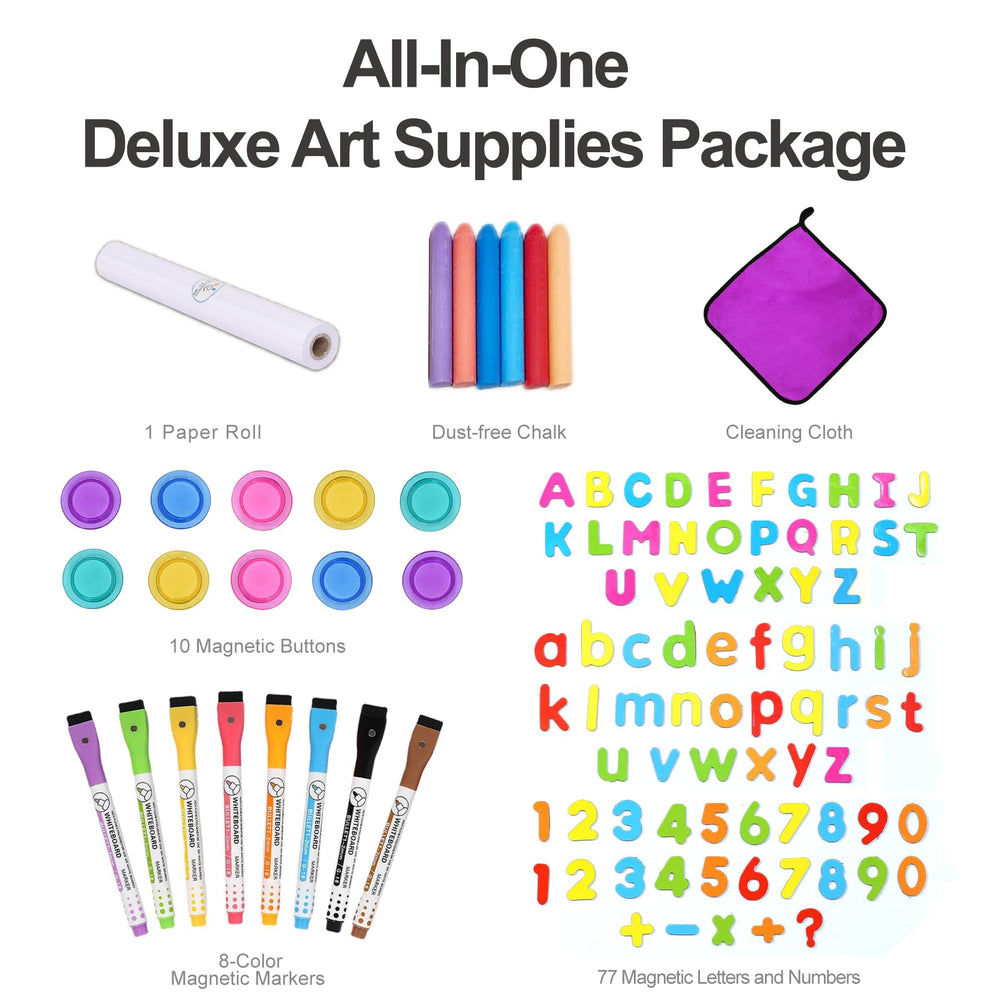 KRAND double-sided board shows whiteboard and blackboard surfaces in one unit.