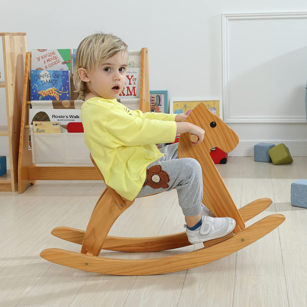 KRAND rocking horse pedal detail shows foot placement for safer play.