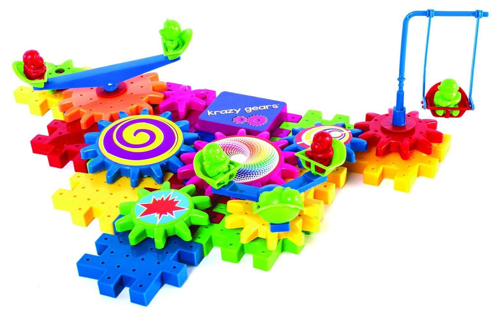 Krazy Gears swing set demonstrates gears in motion during play.