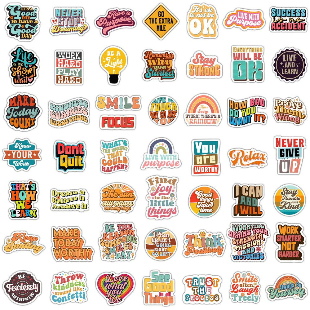 Krazy4K motivational stickers for water bottles with uplifting messages.