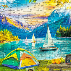 Kribin 300-piece puzzle with dogs by the lake invites gentle play