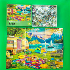 Kribin lake camping puzzle supports mindful downtime and home décor after completion