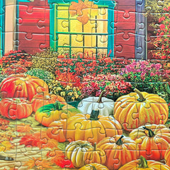 Kribin pumpkin cart puzzle captures harvest scene, great for seasonal gifting or display