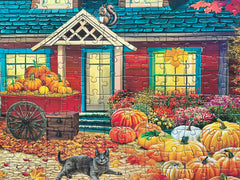 Kribin red-walled house with pumpkins puzzle offers charming fall vibes for home decor