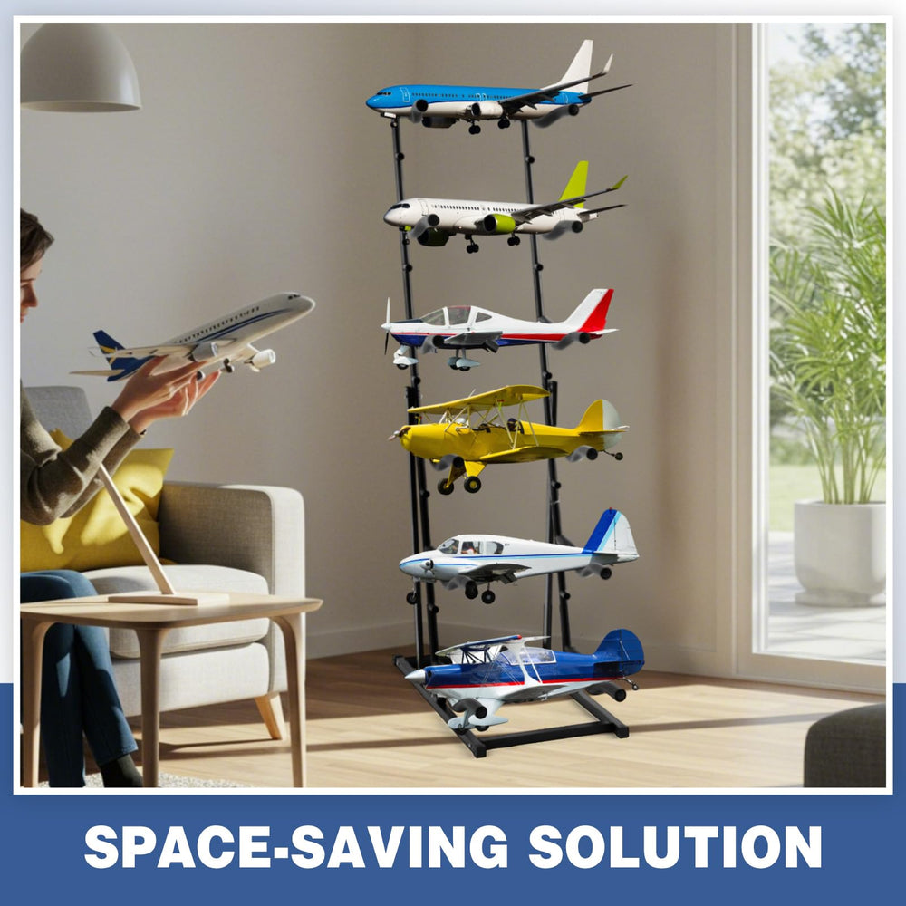 Kritkin RC Airplanes Display Stand with adjustable shelves fits multiple plane sizes.