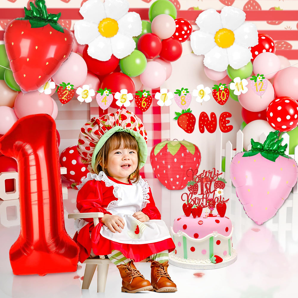 Kriyokiaa highchair banner strawberry theme enhances cute first-birthday moments.