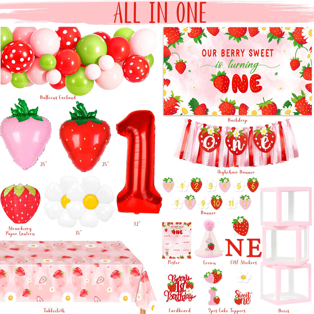 Kriyokiaa strawberry balloon arch for a festive, photo-ready berry theme.