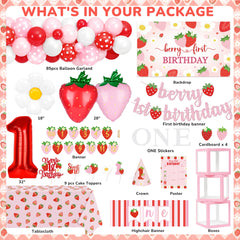 Kriyokiaa strawberry theme backdrop creates a vibrant photo area for memories.