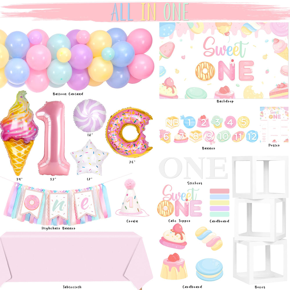 Kriyokiaa Sweet One balloon arch with colorful latex balloons for festive decorating.