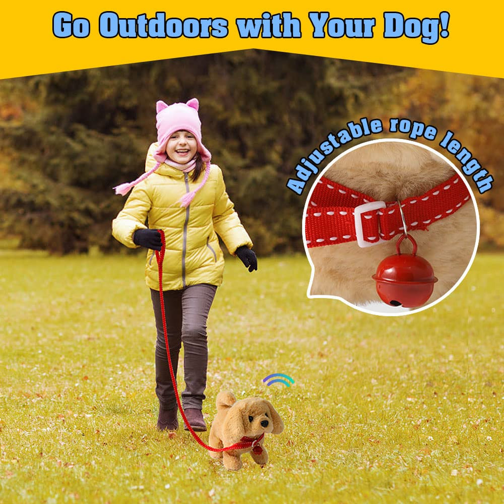 KSABVAIA plush golden retriever toy stretching for playtime.