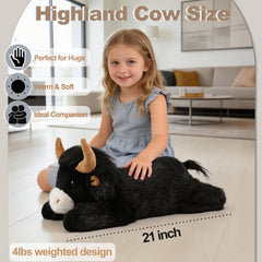 Ksidzas Highland Cow plush close-up reveals lifelike eyes and detailed hooves.