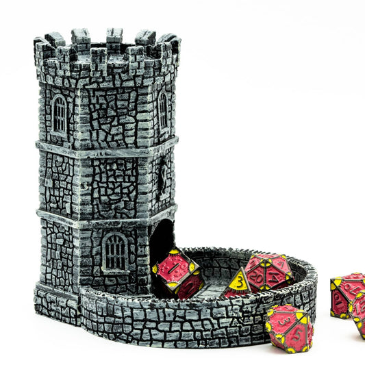 KSNDie dice tower presents a castle-wall appearance for immersive setup.