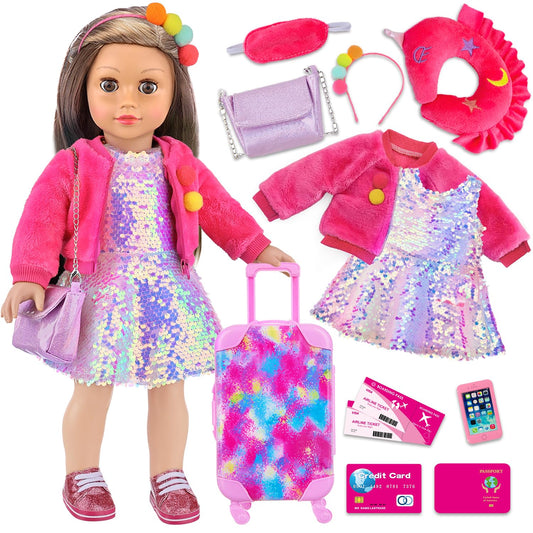 KT Fancy 18-inch doll travel suitcase open in pink for story-driven play