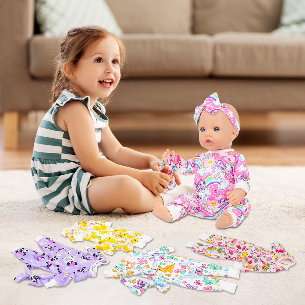 K.T. Fancy doll-clothes set shows five outfits and five headbands
