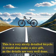 Pedal-action close-up showcases belt-drive realism in a miniature bike.