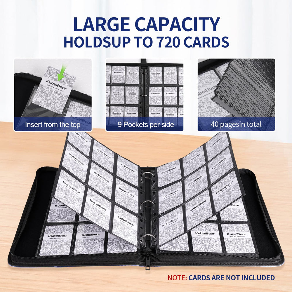Acid-free pages protect cards from bending and color wear.