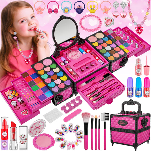 Kuovei 99-piece kids makeup kit with mirror for imaginative play and easy cleanup.