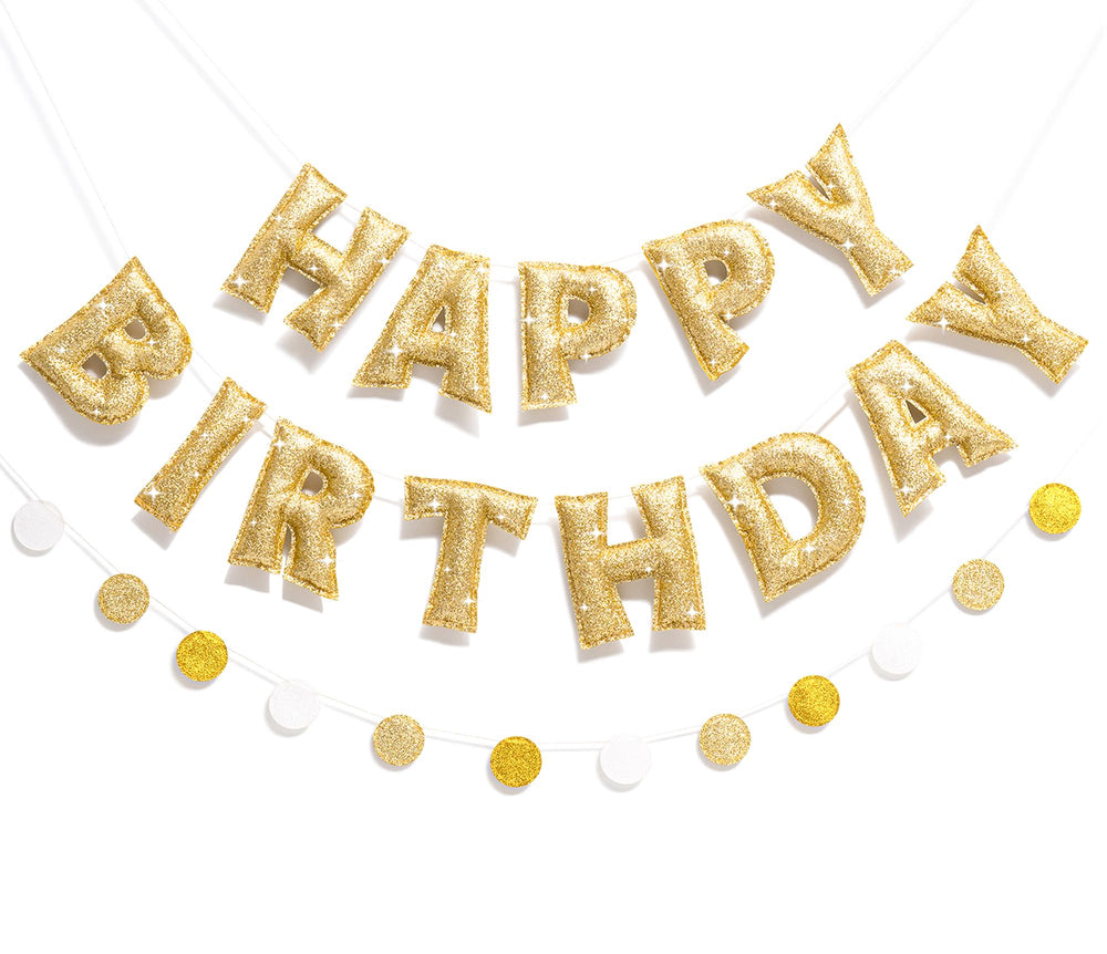 KUQJJQU gold glitter birthday banner shines as elegant wall decor.