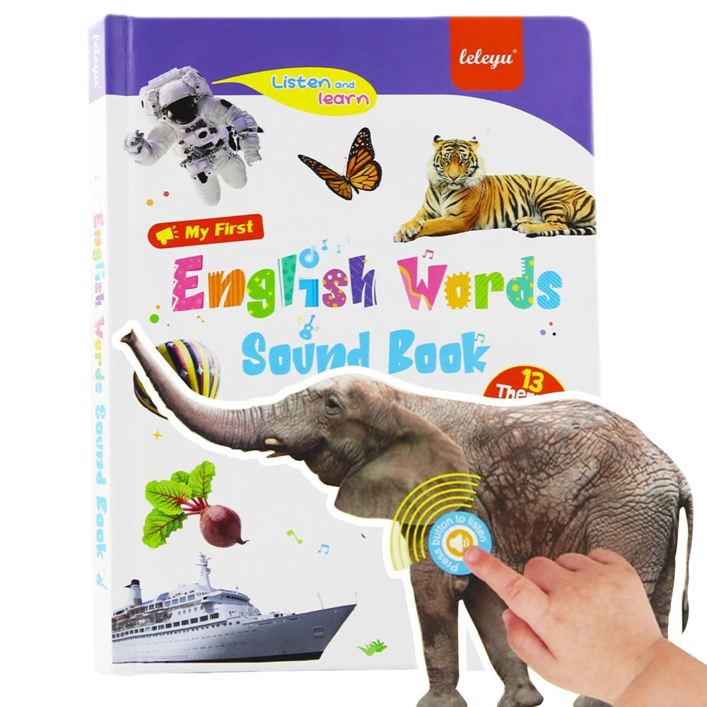 Kuriory English Words Sound Book front cover with interactive buttons to boost toddler vocabulary