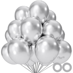 KUULBELA 110pcs metallic silver balloons ready for party decoration and arch ideas.