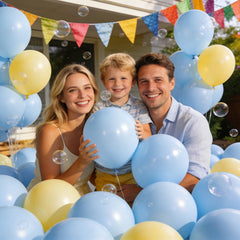 KUULBELA balloon cluster displays with pastel blue balloons for elegant events