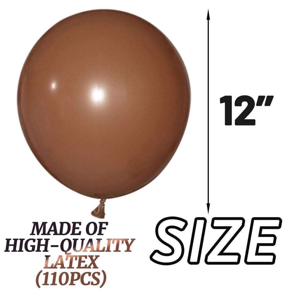 KUULBELA 110-piece brown latex balloons set ideal for balloon arches and clusters.