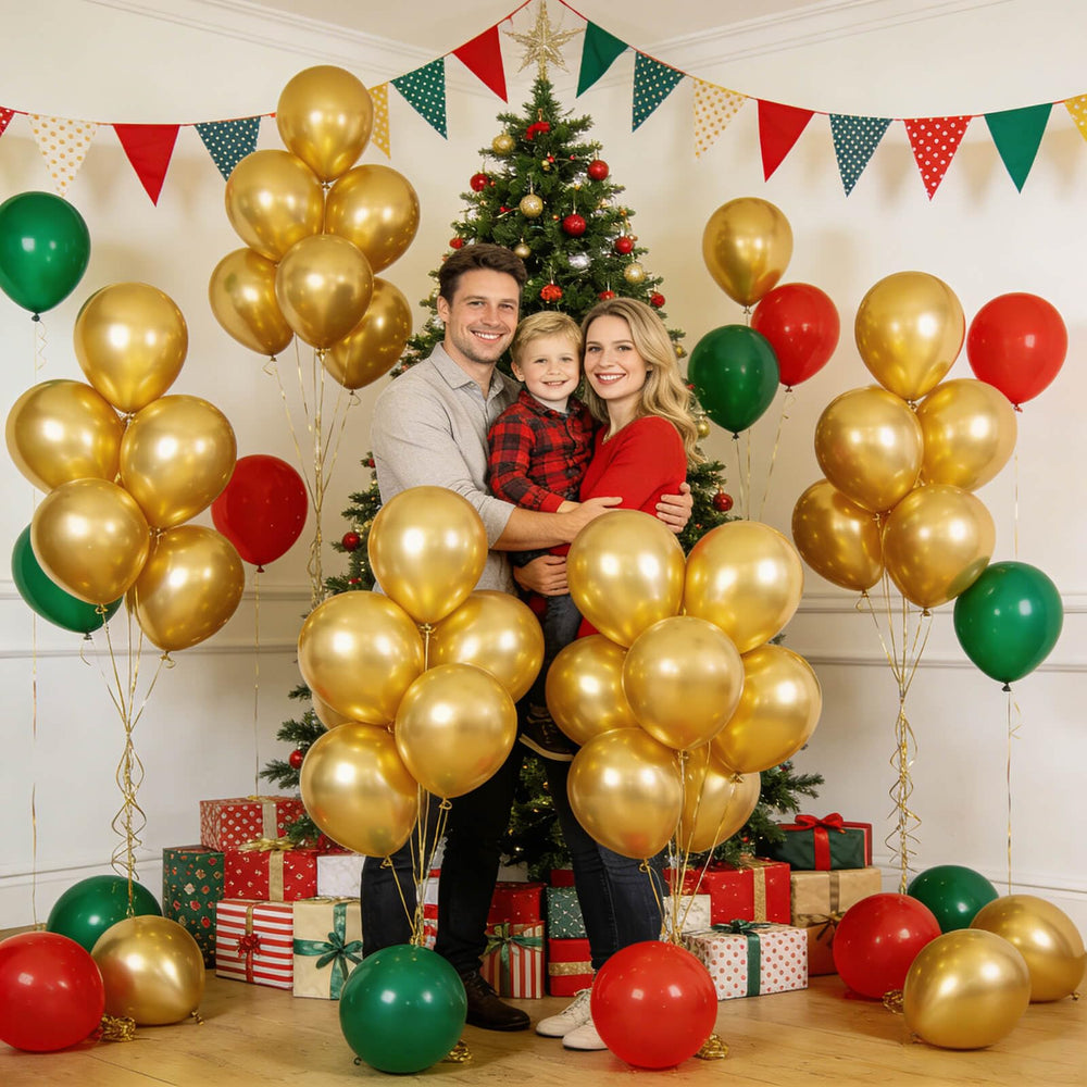 KUULBELA baby shower decor featuring shimmering metallic gold balloons.