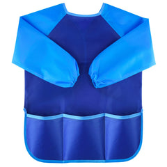 KUUQA blue 2-piece art smock with roomy pockets for brushes and snacks