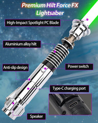 KUVPOT lightsaber with 16 sound fonts and cinema-grade effects for immersive play.