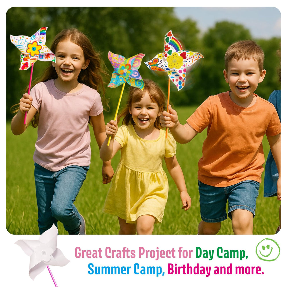 Spinning pinwheels demonstrate wind-powered motion with KwestSync crafts